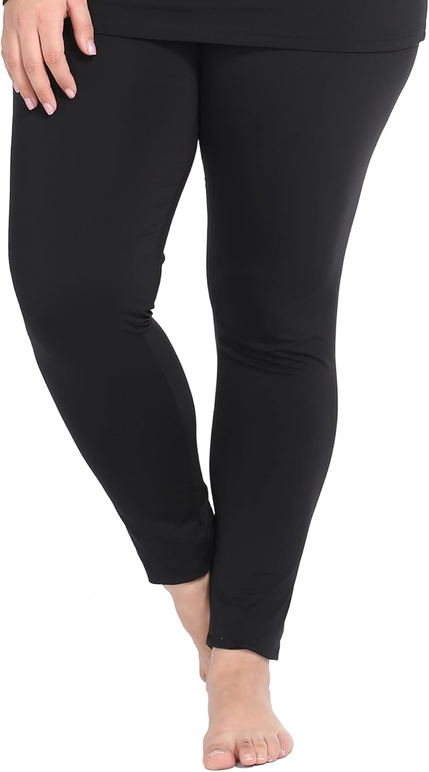 Plus Size Fleece Lined Leggings for Women Thermal Underwear Long Johns Base Layer Pajama Bottoms Yoga Pants