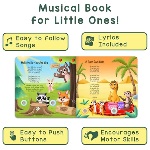 LEARNING BUGS Nursery Rhymes with Animal Friends – Sing Along with 15 Nursery Rhymes, Musical Books for Toddlers, 28-Button Music Book, Musical Toys for Toddlers 1-3 by LEARNING BUGS - Image 4