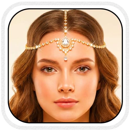 Brishow Gold Rhinestone Head Chain Rave Jewelry Headband Festival Crystal Headpiece Accessories for Women
