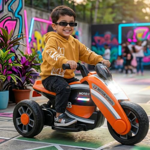 Image of Toyzone Moto Electric Bike (Orange) | 6V Rechargeable Bike with 4.5Ah Battery | LED Lights, Built in Music | Smooth Acceleration | 6M Battery Warranty | Age 2-8 Years, Upto 35 kg