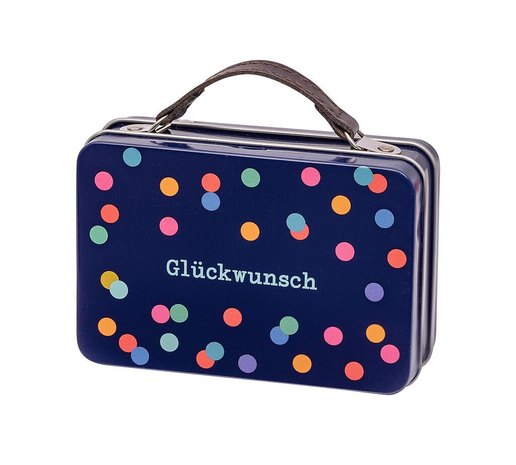 moses. Gutscheinköfferchen Herzensgrüße, Mini Koffer Geschenkverpackung für Gutscheine & Geldgeschenke, originelle Metallbox mit Grußkarte für Geburtstage, Hochzeiten & Glückwünsche