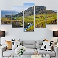 SIGNWIN 5 Panel Canvas Wall Art Valley Rivers for Home Decorations Ready to Hang - 60