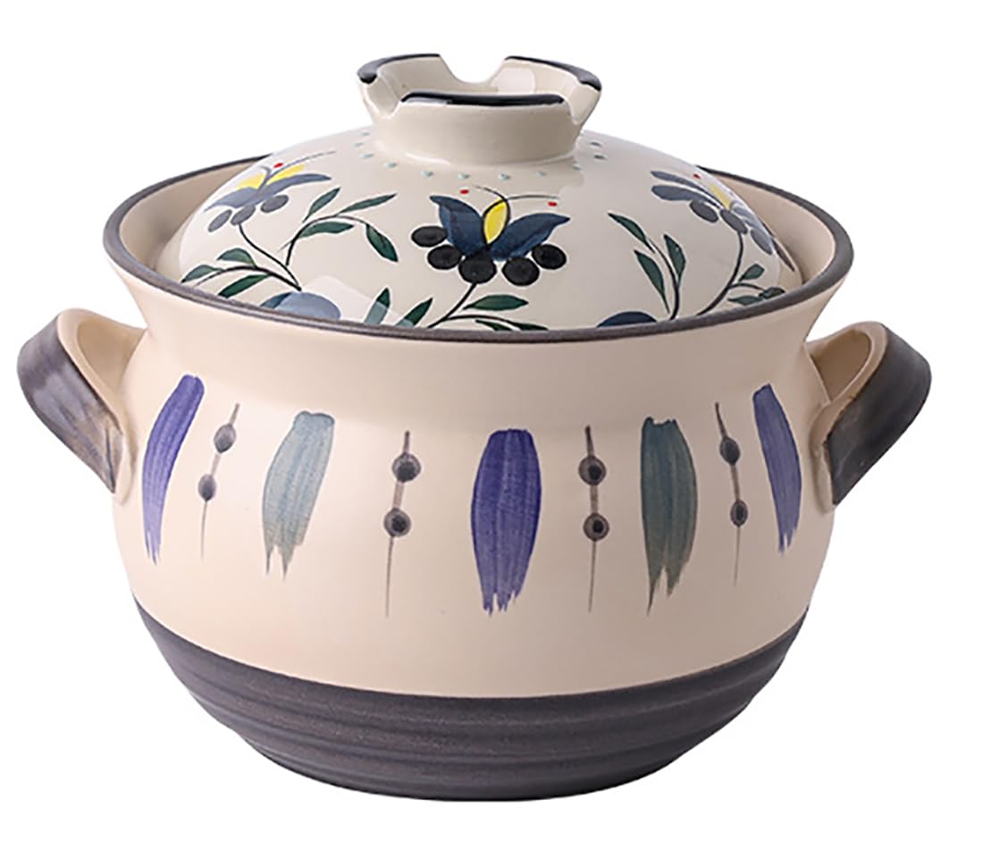 Casseruola in ceramica, pentola di terracotta, pentole con coperchio, casseruola in ceramica per stufato, zuppa, vapore (35L)