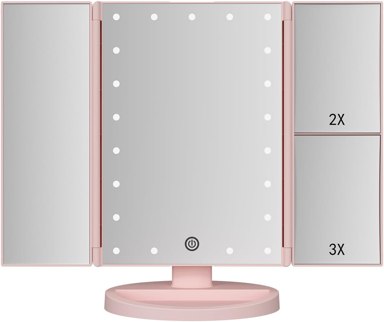 Infitrans Trifold Makeup Mirror Vanity Mirror with Lights,1X 2X 3X Magnification,Touch Control,Adjustable Rotation,Dual Power Supply,Portable Travel Cosmetic Mirror,Birthday Gifts for Women,Teengirls