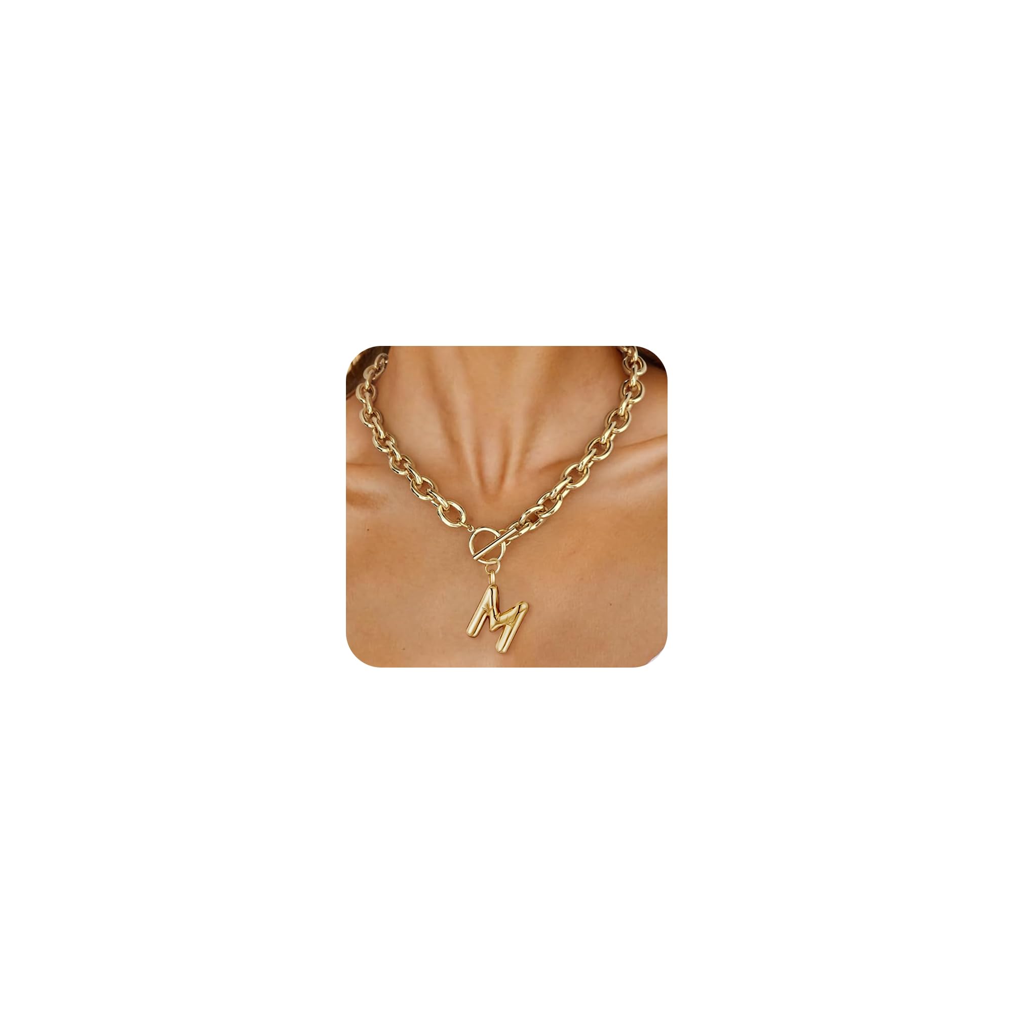 Ritach Chunky Golden Letter Necklace for Women 14K Golden Plated Initial Puffy Thick Link Cross Necklace for Gifts