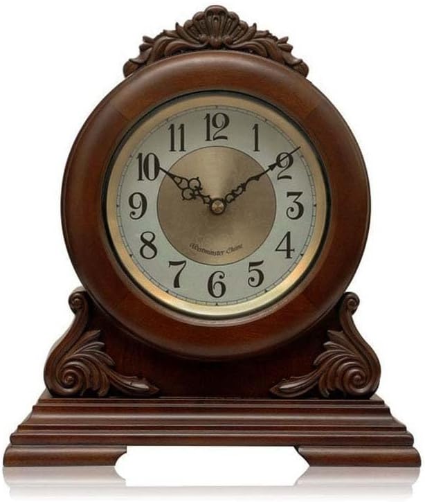 Antique Mantel Clock with HD Glass & Easy to Read Dial，Wooden Table Clock for Home Décor, Battery Operated