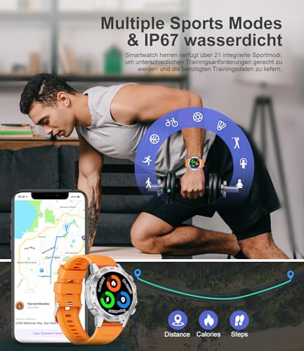 Image of SUNKTA Smart Watches for Men(Answer /Calls),1.39 inch Touchscreen /5ATM Waterproof /120+ Sports Modes Fitness Watch with Heart Rate for Android /iOS Orange