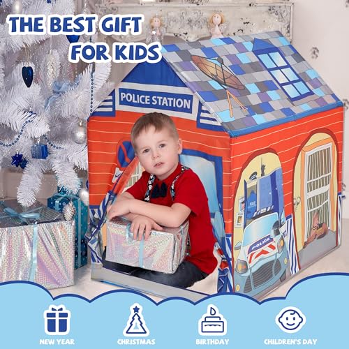 Kids Play Tent, Tent Playhouse, Toddler Boy Toys Outdoor Playhouse 2 Year Old Boy Birthday Gift, Police Station