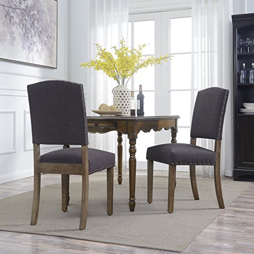 Belleze Dining Chairs, Set Of 2 Kitchen Dining Room Chairs Upholstered Parson Chairs With High Back & Nailhead Trim, Mid Century Modern Dinner Chairs - Blake (Dark Gray) #TOP11