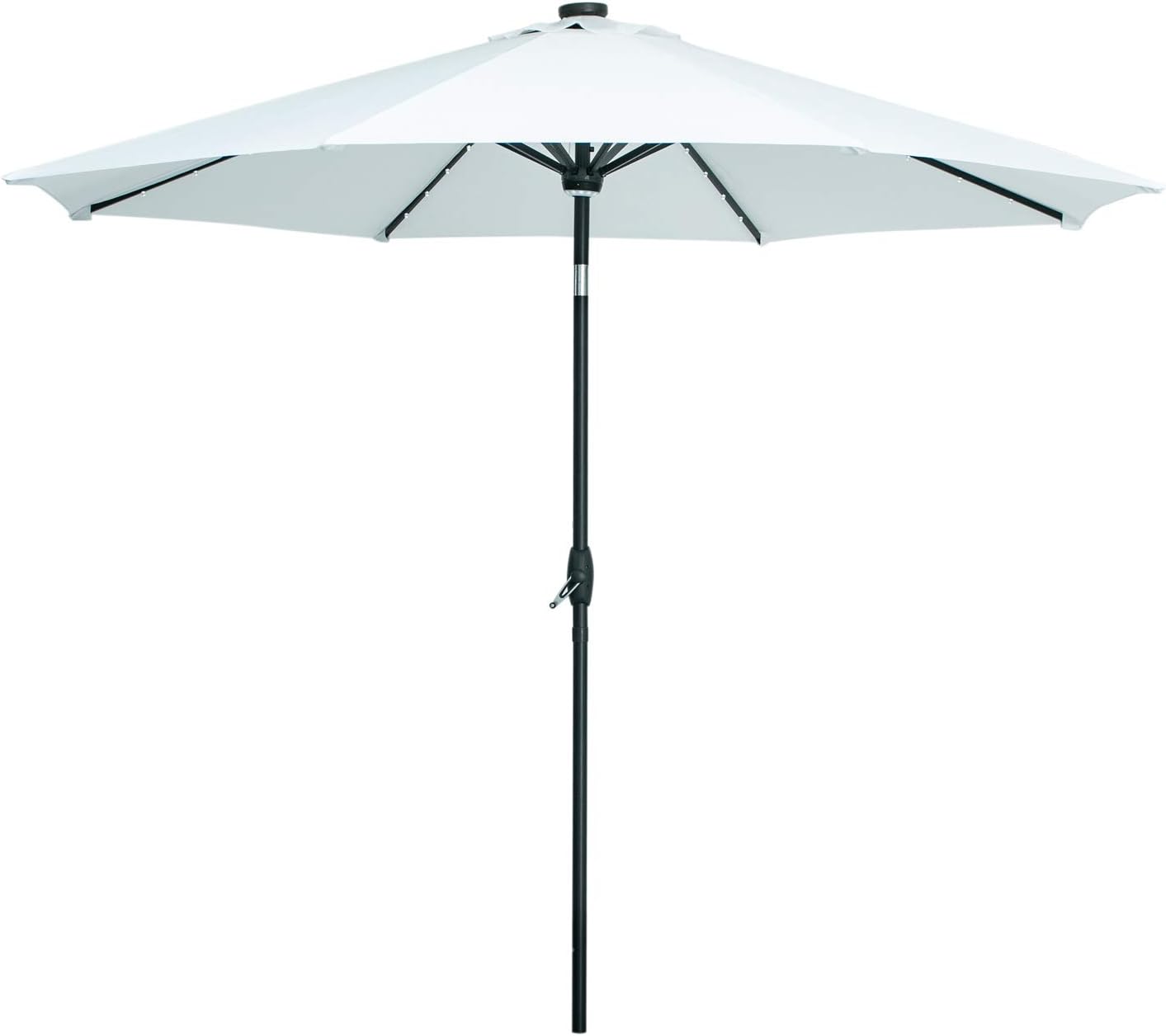 outdoor basic 10Ft Solar Powered 40 LED Lighted Patio Table Market Umbrella with Tilt and Crank for Garden,Deck,Backyard,Pool. (White)