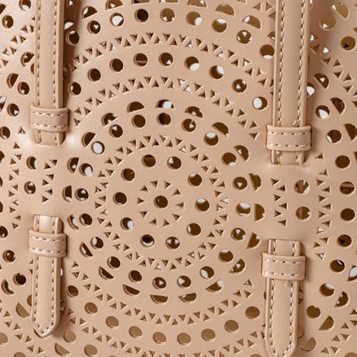 Image of Womens Hollow Vegan Leather Tote Bag Small Summer Beach Bucket Shoulder Purse Top Handle Handbag Crossbody Satchels