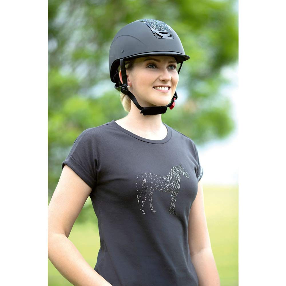 HKM 11800 Reithelm Glamour, Reitkappe Reiterhelm, Schwarz/Silbergrau, XS=49-51cm