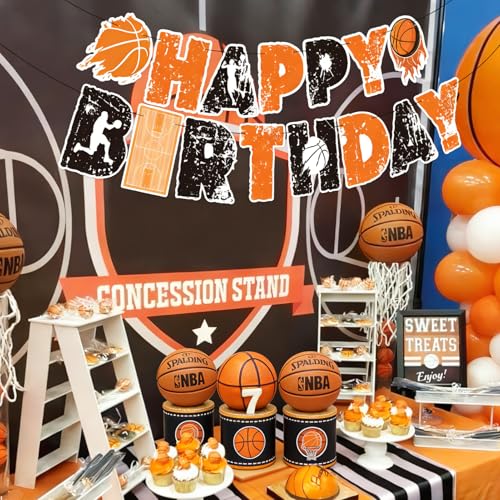 Image of SUNBEAUTY Basketball Happy Birthday Banner Basket Ball Themed Party Decorations Sports Birthday Banner Basketball Party Supplies Slam Dunk Garland Birthday Sign for Kids Teenagers Boys Men