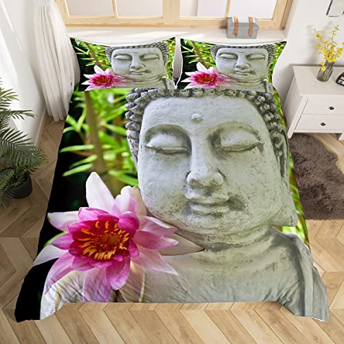 Buddha Lotus Bettwäsche Set 135x200cm Zen Spirituell Bettbezug Set Für Kinder Kinder Jugendliche Chakren Meditationsmuster Betten Set Schlafzimmer Dekor 2St Cover