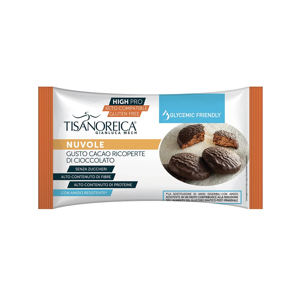 Gianluca Mech | Tisanoreica High Pro Keto Nuvola al Cacao Ricoperta di Cioccolato, Biscotto Glycemic Friendly e Sugar Free, Fonte di Proteine, Confezione da 10 x 40g