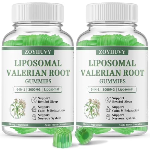 2 Pack Liposomal Valerian Root Gummies Natural Herbal Supplements for Calm & Relaxation Natural Sleep Support for Adults & Kids Melatonin Free Vegan Non-GMO Gluten Free Apple Flavor 120 Count