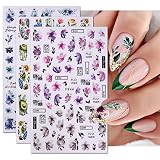 LPOODDNU Flower Nail Decals for Women Fingernail Decorations Nail Art Accessories 8 Sheets Flower Na
