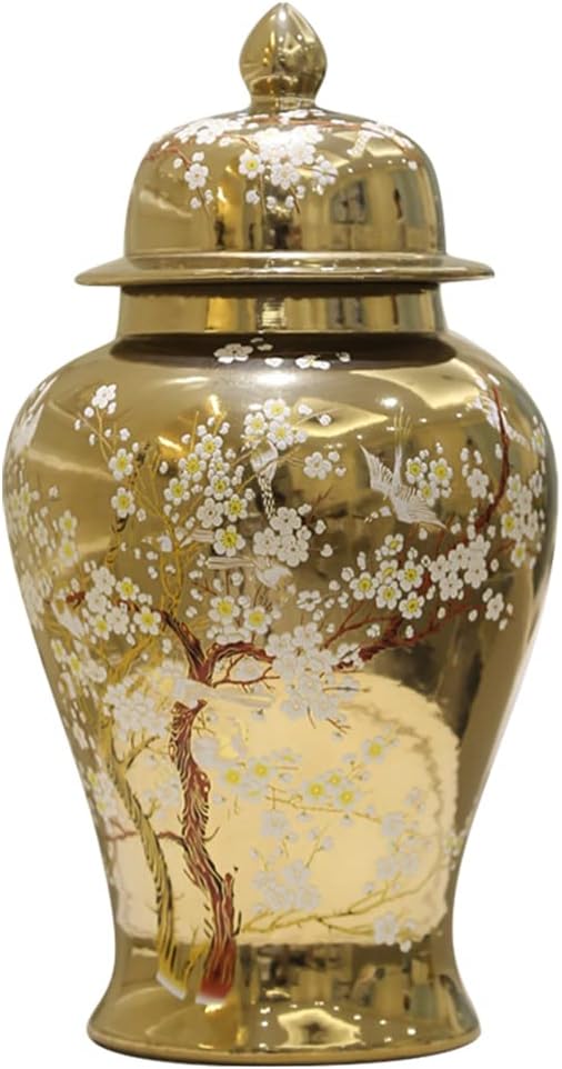 ZHOUXIAO Gold Ginger Jar with Lid,Classical Ceramic Ginger