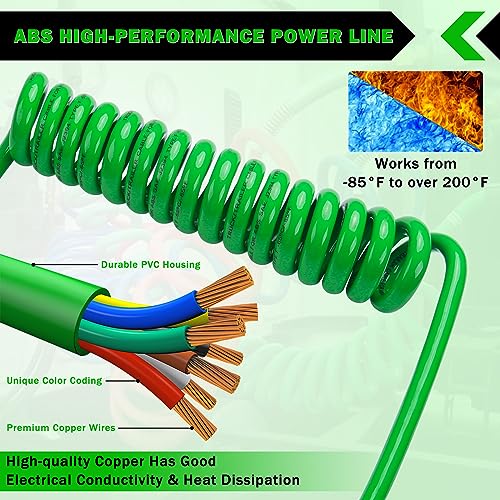 CheeMuii 7 Way Coiled Trailer Cord 15FT Long Tail ABS Electrical Power Wire Air Brake Coiled Electric Cable for Semi Trucks Trailers Tractors by CheeMuii - Image 4
