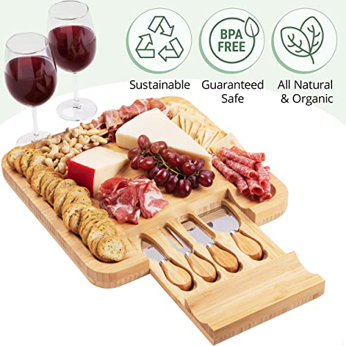 Charcuterie Board Set With Cutlery, Bamboo Cheese Board, Includes 4 Stainless Steel Serving Utensils, Mother’s Day Kitchen Gifts, Serving Tray For Mother's Day, Unique Wedding And Housewarming Gifts #TOP3