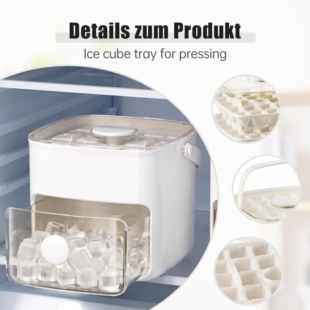 Machine a Glacons,Mini Machine à Glaçons,Portable Avec Couvercle Et Bac De Rangement 48 Glacons à Extraction Par Simple Pression Poignée Cachée Idéale Pour Cocktails