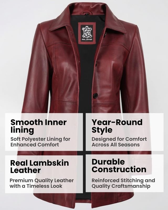 Image of Blingsoul Women's Lambskin Leather Car Coat - Vintage Real Long Leather Jacket for Women