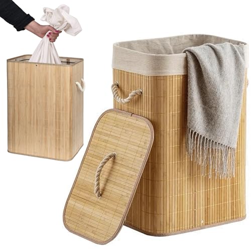 Vittak Cesto de Roupa Suja Bambu 70 LITROS Lavanderia com Tampa R...
