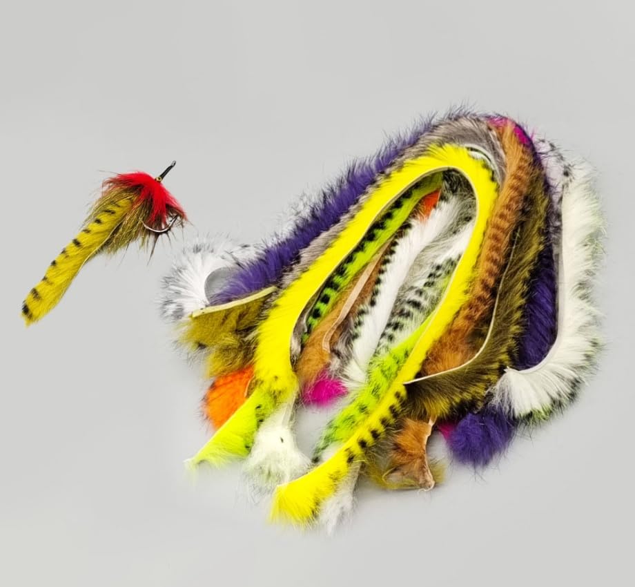 5pcs Wide Straight Cut Rabbit Fur Hare Zonker Strips Fly Tying Material for Streamer Steelhead Trout Fishing Lures