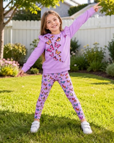 Image of Little Girls 2 Piece Outfits Ruffle Sleeve Unicorn Sweatshirts Top and Leggings Set School Outfits Kids Clothing Set