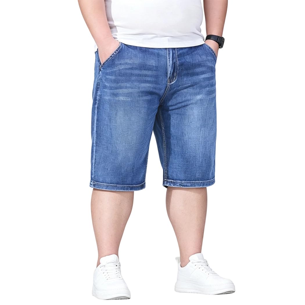 Pantalones Corto Vaqueros para Hombre, Suelto Ancho Denim Shorts de Mezclilla Dritto NZK1389