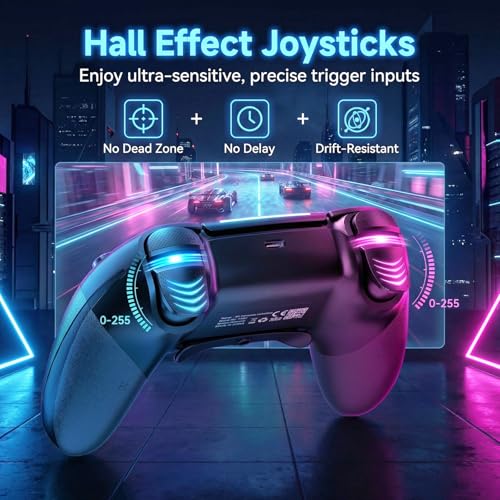 Image of SZDILONG Wireless Controller with Light for PS5 Pro /Slim,MAC,iOS,Steam,PC Windows /Android 10 and Above,Support Hall Sticks /Turbo /Programmable /Microphone /Dual Vibration, with 3.5mm Audio Jack, Black