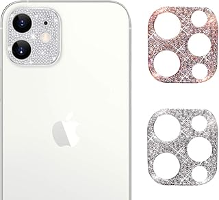 AiMok [2 Pezzi] Bling Pellicola Fotocamera Compatibile con iPhone 12 Pro Max, Diamante Copriobiettivo Anti Graffio Cristallo Protettiva Custodia per iPhone 12 Pro Max (Argento + Oro Rosa)