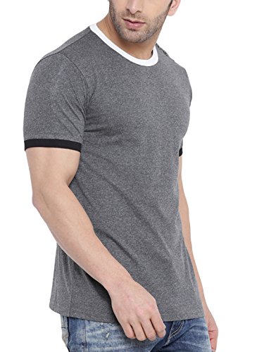 Image of GRITSTONES Men's Dark Grey /White Half Sleeves Pocket Print Round Neck T Shirt-GSHSTSHT1682DGRYWHT