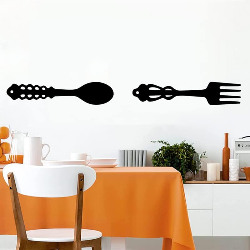Miniatura 7 de CURTEK 2 piezas de decoración de pared, tenedor y cuchara, letrero colgante de metal, tenedor y cuchara, decoración artística para colgar en la