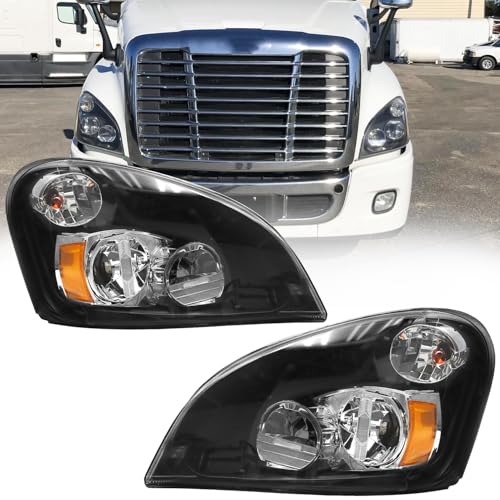 aostirmotor LED Headlights Assembly Compatible with 2008-2017 Freightliner Cascadia Black Housing Driver side and passenger side Pair set