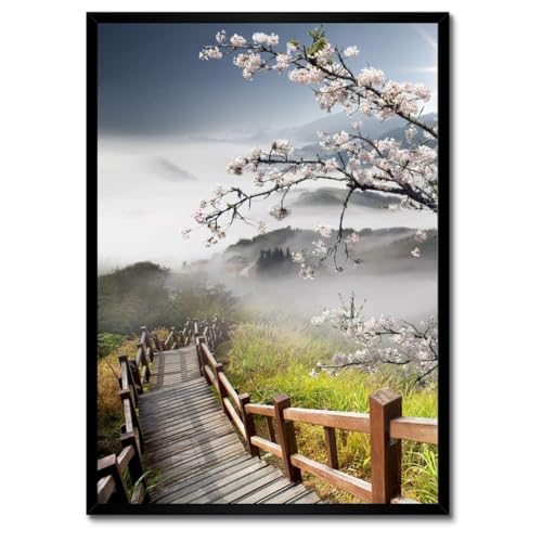 Poster fleurs de cerisier du Japon avec cadre blanc pour chambre zen