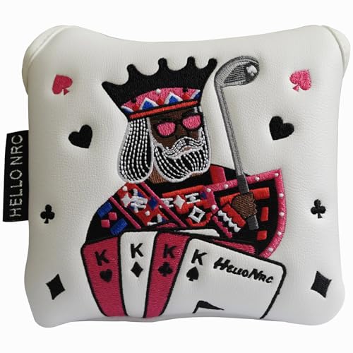 Gbourly Golf Club Poker King Square Mallet Putter Head Cover White Magnetic Closure Heel Shafted PU Leather Headcovers