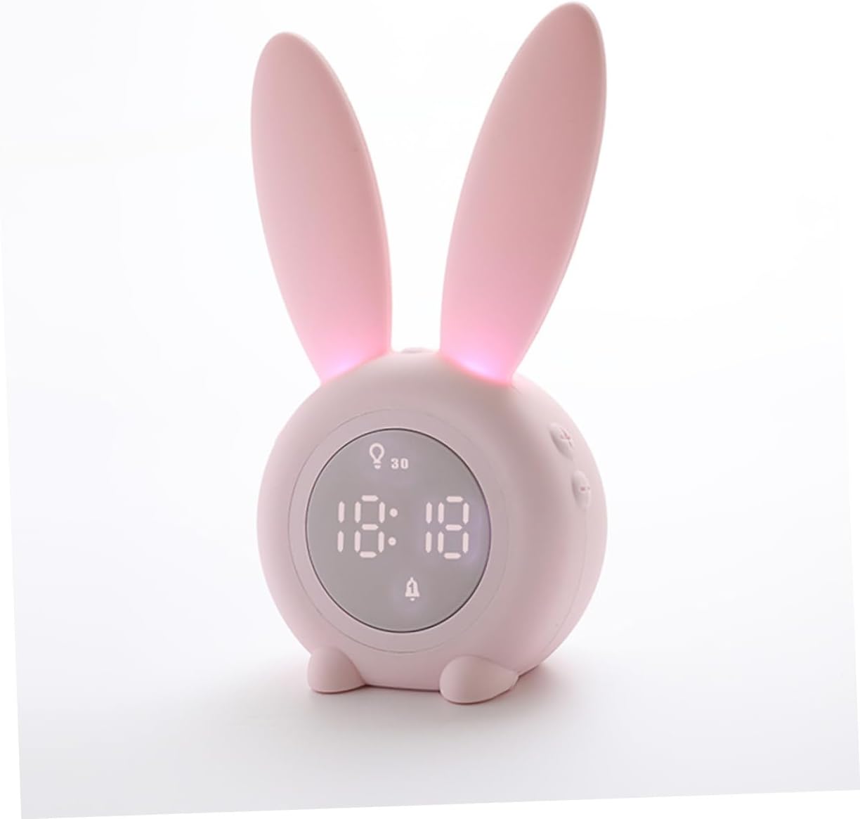 USB Rechargeable Bunny Ear Alarm Clock with LED Night Light Voice Control Countdown Timer Shaking Snooze Small Pink Desktop Rabbit for Bedroom Decor and Home Use