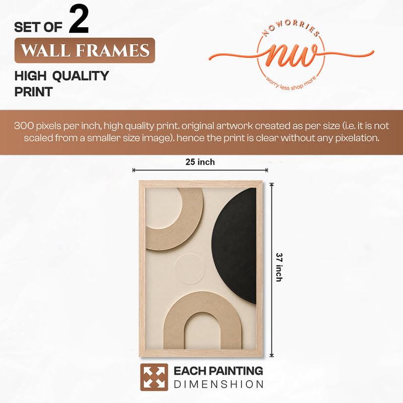 Image of NoWorries Abstract Geometric Wall Painting Set of 2 with Frame | Black Beige Arch & Circle Texture Artwork, Modern Minimal Wall Decor for Living Room, Bedroom, Office and Home Decoration (Art-10, 25x37inch)