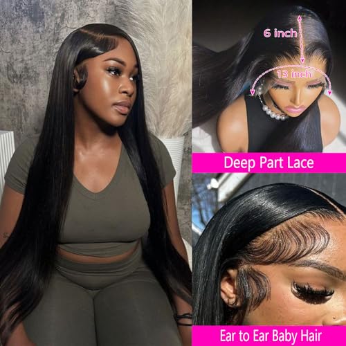 Image of LETMIEO 30 Inch 13x6 Lace Front Wigs Human Hair Straight Wigs Human Hair 13x6 Real 100% Virgin Hair 180 Density HD Transparent Lace Frontal Wigs for Women Glueless Wigs Human Hair Natural Color