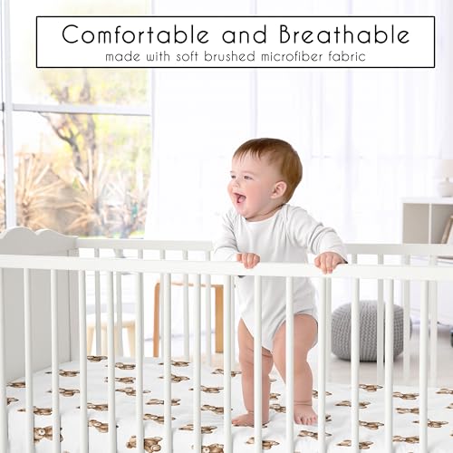 Image of Sweet Jojo Designs Fitted Baby Crib Sheets (Boho Teddy Bear) for Boys or Girls, Infant Nursery, Toddler Room - Standard Size (Brown Bears, Watercolor, Bohemian, Classic, Modern, Wholesome Aesthetic)
