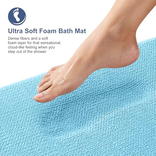 Image of OLANLY Thick Memory Foam Bath Mat Rug 30x20, Extra Soft Absorbent Bathroom Rug, Quick Dry Bath Mats, Non-Slip, Machine Washable Carpet for Bathroom, Tub and Shower, Home Decor Accessories, Sky Blue