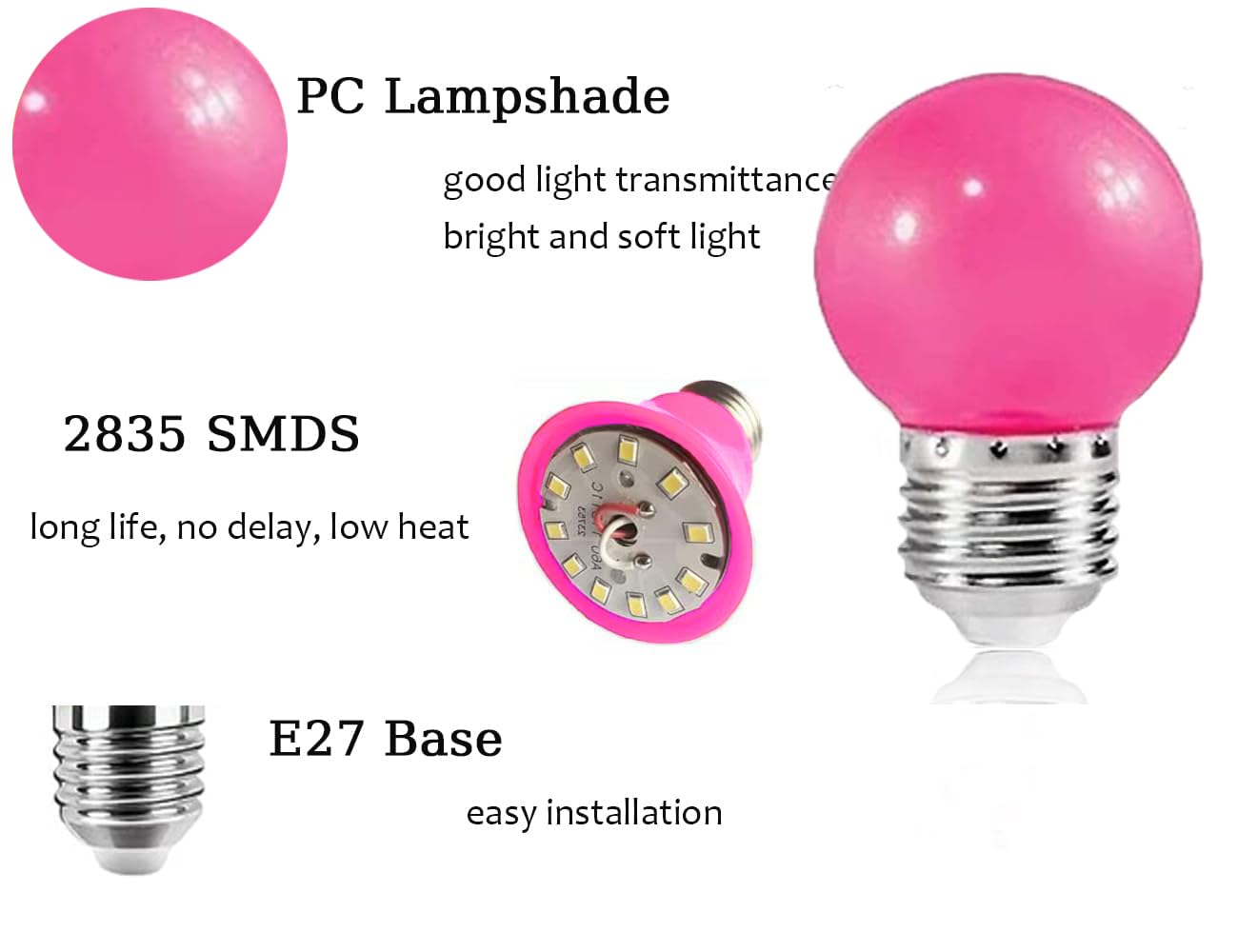 ZFQ 20 Pack B22 Bayonet Colored LED Light Bulbs 2W G45 Golf Ball Mini Globe Bulb Lighting Bulbs,Pink for Outdoor Indoor String Patio Garden Party Christmas - Image 3