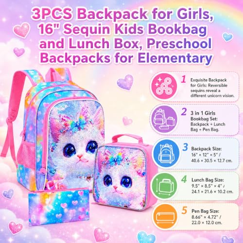 Image of 16 inch Backpack for Girls Boys 4-8, 3Pcs Kids Bookbag Set with Lunch Box, School Bag for Preschool Kindergarten