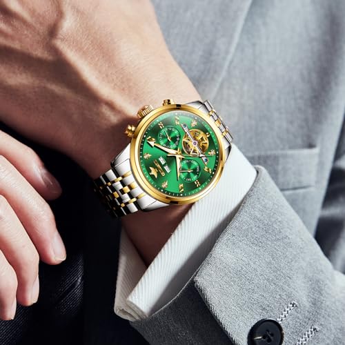 Image of OUPINKE Men Skeleton Watch Automatic Mechanical Luxury Dress Waterproof Sapphire Crystal Wrist Watches for Men