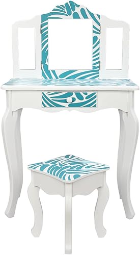 Miniatura 5 de Juego de mesa de maquillaje de princesa para niños, juego de mesa de tocador para niñas, silla y espejo plegable de 3 caras, cajón extraíble con