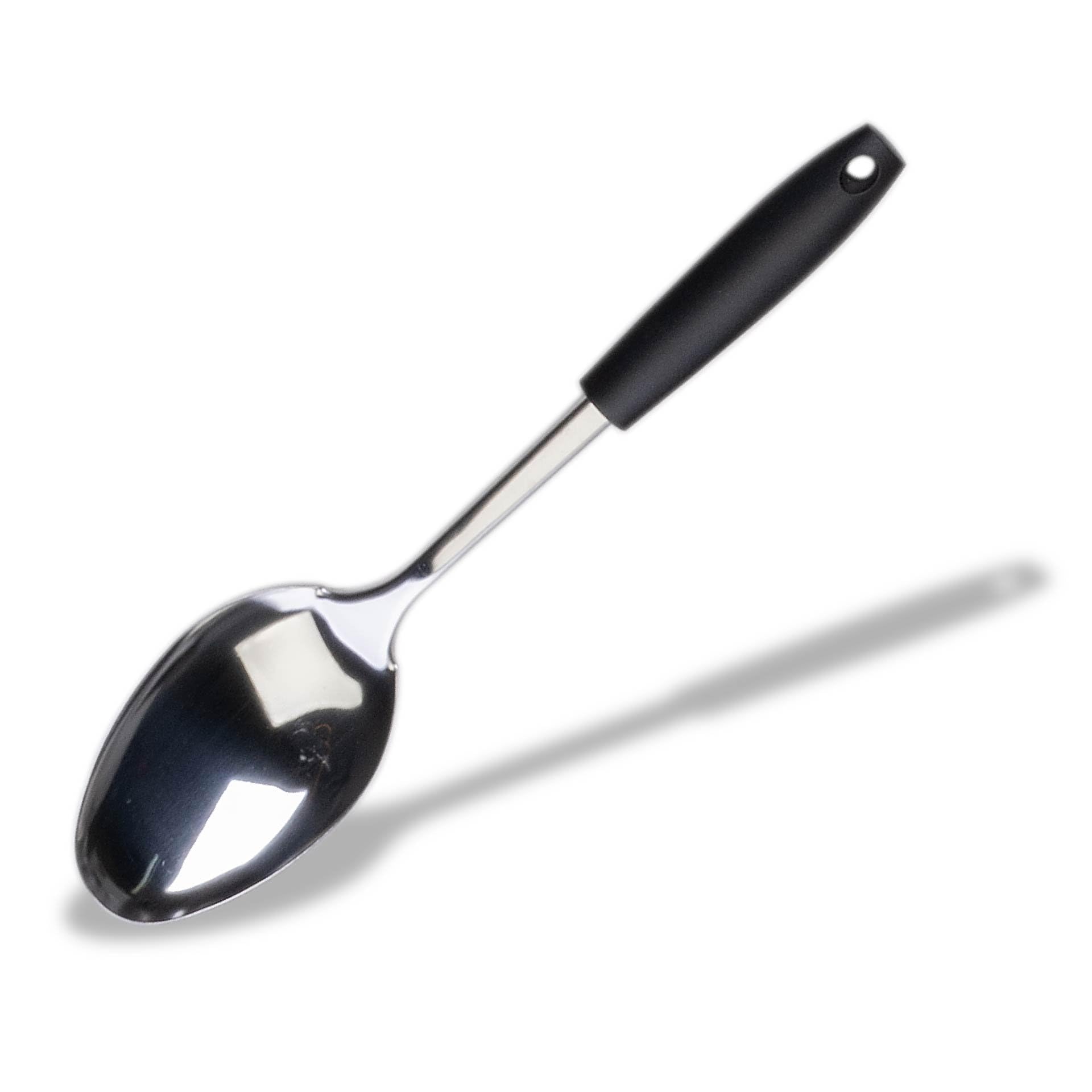 Fackelmann INITIAL Solid Spoon, Stainless Steel Kitchen Utensil, Heat-Resistant Plastic Handle for Serving, Mixing, Stirring & Serving, Home & Professional, Large Scooping Cooking Spoon, 32cm