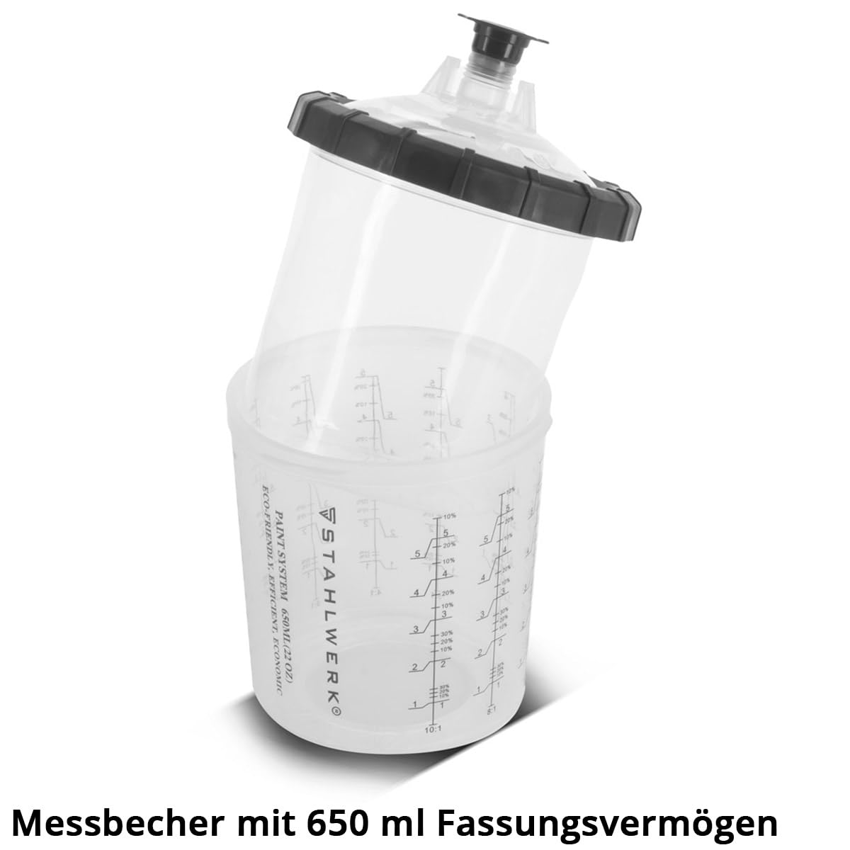 STAHLWERK HVLP Lackierpistolen-Set mit Mischbechern, Lackier-Set SGS-1125ST | Mit 3 Druckluft Lackierpistolen 0,8/1,4/1,7 mm Düsensatz, robuster Aluminium-Koffer, Mischbecherset 25-teilig, 650 ml
