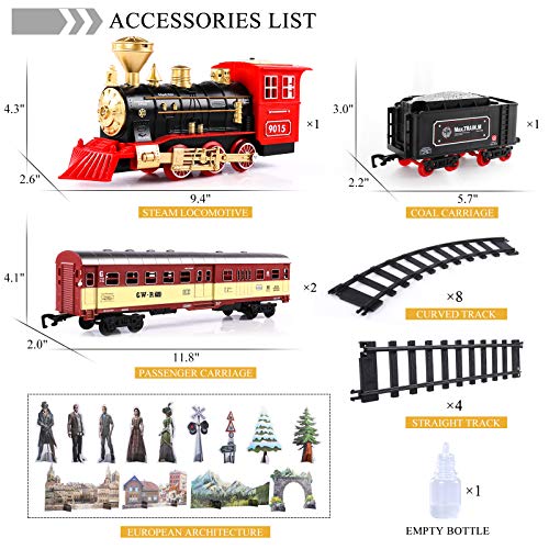 Train Sets With Steam Locomotive Engine, Cargo Car And Tracks, Battery Powered Play Set Toy W/Smoke, Light & Sounds, For Kids, Boys & Girls 3 4 5 6 7 Years Old #TOP5