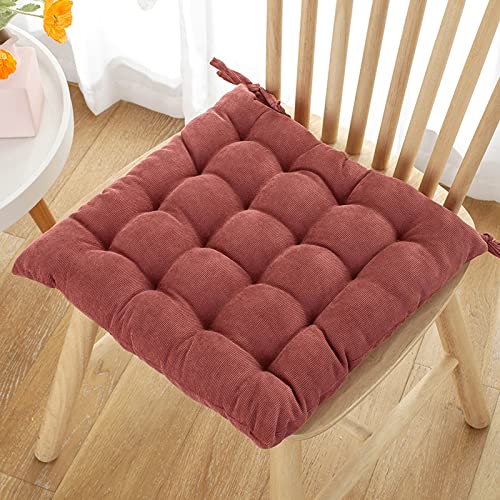 Cojines de Pana para Silla de Escritorio Cojines de Asiento de Felpa Suave y Antideslizante Almohadillas para Silla de Comedor de Cocina Lavables con Lazos Tapete para Banco (Rojo 20' X 20')